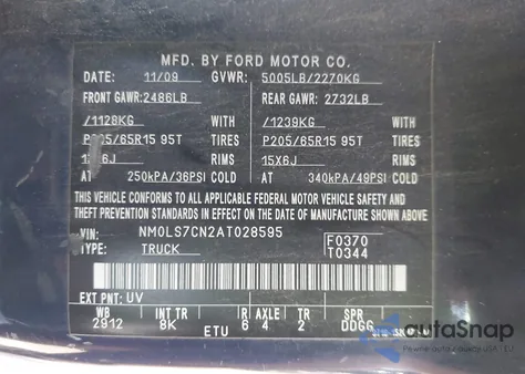 2010 Ford Transit Connect Xl from USA, damaged, VIN NM0LS7CN2AT028595